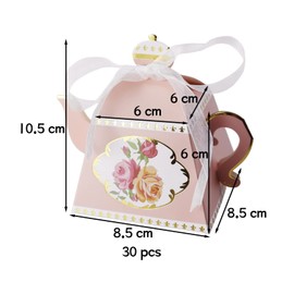 SINGOMON 30PCS Pink Floral Tea Party Favor Boxes Teapot Boxes Tea Pot Boxes Candy Boxes Tea Time Gift Boxes with Ribbon for Tea Party Decorations, Tea Party Gift Boxes, Baby Shower, Bridal Shower Party Supplies