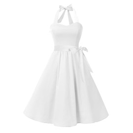 Topdress Women's Vintage Polka Audrey Dress 1950s Halter Retro Cocktail Dress White 2XL