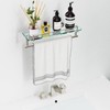 Floating Tempered Glass Bathroom Shelf with Towel Bar - Brushed