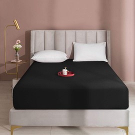 BEDSUM Microfiber 15 Inches Deep Pocket Twin XL Fitted Bed Sheet Only, 1800 Thread Count Luxury Premium Wrinkle Fade Stain Resistant Bed Bottom Sheet for Mattress, Black