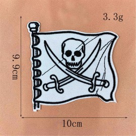 unbranded pirate flag iron-on patch jolly roger skull swords embroidered calico jack 2983