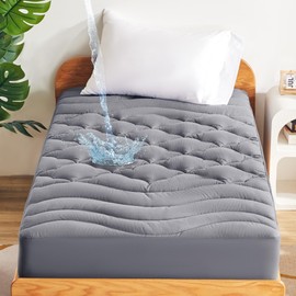 SONIVE Waterproof Mattress Pad Dorm Bedding - Soft Quilted Fitted Mattress Cover, Deep Pocket Mattress Protector up to 21 Inches, Machine Washable (Grey, Twin)