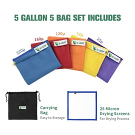 G-LEAF Bubble Bag 600D 20L 5 Gallon 5 Bags Air Bubble Bags Extraction Essence Plant Bags 25 Micron Press Strainer and Storage Bag Kit for Herb Extraction and Production