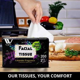 WBM Care Super Soft 2-Ply Facial Tissues with Lavender Fragrance, 2000 Total (Pack of 10) 200 Sheets per Box | 100% Natural Wood Pulp