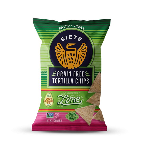 Siete Tortilla Chips | Grain free | Gluten Free Chips | Paleo & Vegan Snacks | Non GMO | Lime, 5 Ounce (Pack of 12)