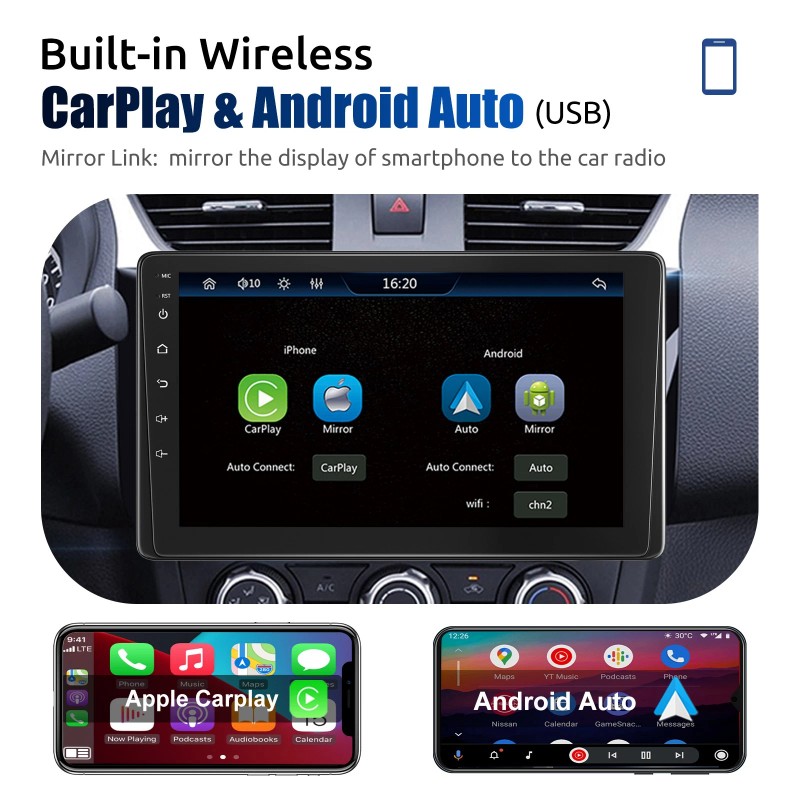 ESSGOO 1 DIN 9" Car Stereo Radio Touch Screen Apple