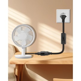 YANBORONSN 90 Grad Europäisches Netzkabel mit Schalter Netzkabel, 2,5A 250V Verlängerungskabel, Netzkabel mit flachem europäischen Stecker und Schalter, 2x0,75 mm2 (schwarz, kurz)