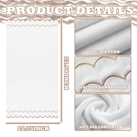 Hahafelt 2 Pcs Scalloped Hand Towels 100% Cotton Hand Towels for Bathroom 15.75 x 27.56 Inch 600 GSM Cute Soft Absorbent Embroidered for Hotel Spa Sport Yoga(Brown,Classic)