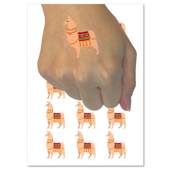 Fancy Llama with Geometric Blanket and Tassels Temporary Tattoo Water