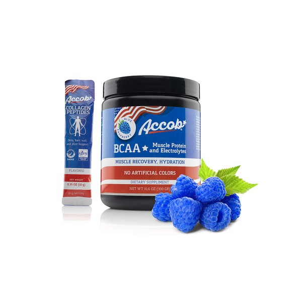 ACCOB BCAA Powder Blue Raspberry-Pre or Post Workout,Muscle Recovery Drink with Amino Acids + Electrolytes,7,2g BCCAs for Men and Women-30 Servings +10g of Collagen Peptides