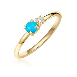 Glanzstücke München Women's Ring 925 Sterling Silver Yellow Gold-Plated with Zirconia White/Turquoise (Rek.) - Multistone Ring Silver Ring Yellow Gold, Silver, Cubic Zirconia