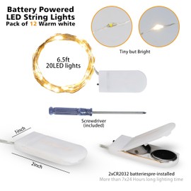 JUSTPRO 12 Pack Fairy Lights Battery Operated String Lights - 7ft 20 LED Waterproof Silver Wire Firefly Lights for DIY Wedding Décor Table Centerpieces Craft Mason Jars Party Decor (Mixed-Color)