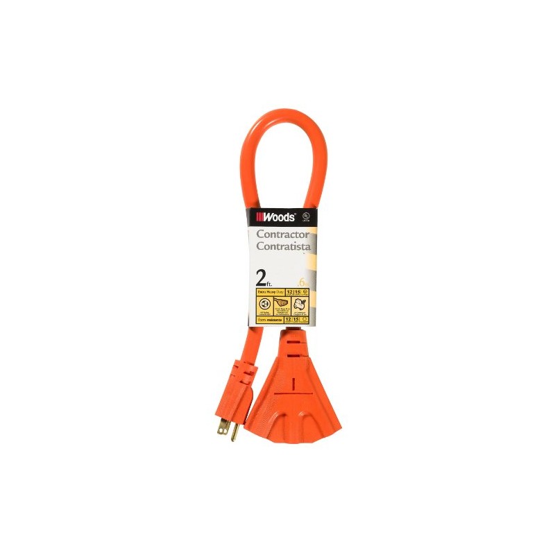 Woods 990824 12/3 Outdoor Multi-Outlet Extension Cord; 2-Foot; Orange
