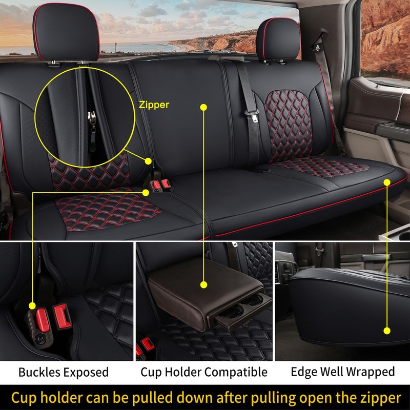 Huidasource Rear Bench Leather Seat Covers Fit for Chevy Silverado