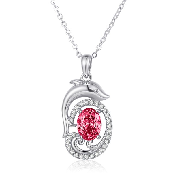 Dolphin Necklace Sterling Silver Animal Ocean July Ruby Birthstone Pendant