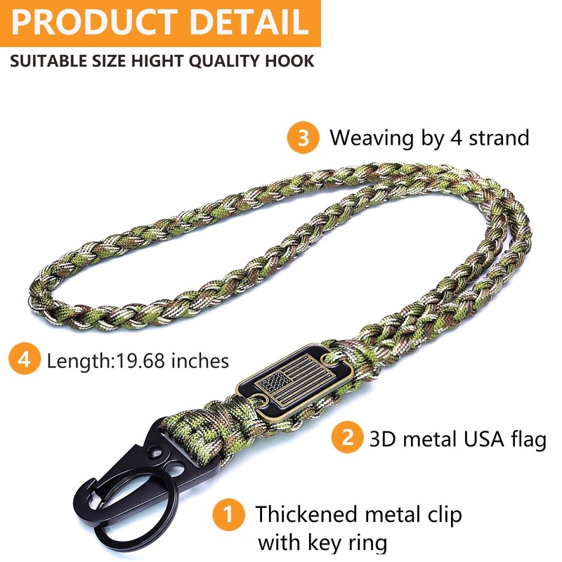 LUYADIN Paracord Lanyard Keychain with USA Flag,Parachute Rope Necklace Keychains