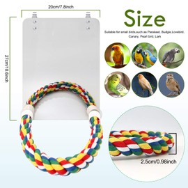 BWOGUE Large Stainless Steel Bird Mirror with Rope Perch Cockatiel Mirror for Cage Bird Toys Swing Parrot Cage Toys for Parakeet Cockatoo Cockatiel Conure Lovebirds Finch Canaries