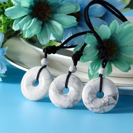 JSDDE Natural White Howlite Crystal Donut Pendant Necklace Reiki Healing Stone Lucky Coin Necklaces for Women Men