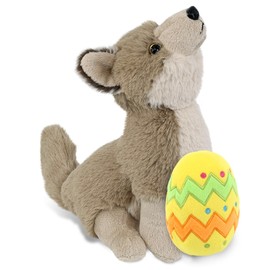 DolliBu Super Soft Howling Wolf with Yellow Easter Egg Plush and Name Personalization - Cute Stuffed Animals for Easter Basket, Easter Egg Stuffed Animal Spring Toys for Girls, Boy, Baby - 10.5 Inches