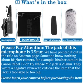 SGC-598 Condenser Shotgun Microphone with 1 Windscreen Muff for DSLR Camera Canon EOS Nikon, for Sony Mirrorless Camera DV Camcorder (NOT for Canon T5, T6 and T7)