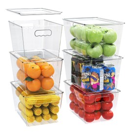 YAN & HIN 6 pcs/set Large Clear Storage Bins with Lids - Stackable, Transparent Pantry Storage with Handles - Nest Nicely for Easy Organization (11 "L x 7.5" W x 6.1 "H)