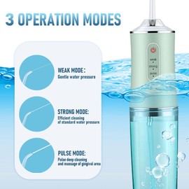 Limpiador de dientes inalámbrico Water Flosser，Irrigador Bucal，IPX7 impermeable240ML, hilo dental de agua de 3 modos con 8 puntas de chorro para el hogar，Hilo Dental de Agua sin Cable para el Hogar, Viajes, Ducha (verde)