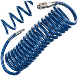 Compressed Air Hose SP-PE 5 m, Flexible Spiral Hose Diameter 8/12 mm, PE Air Hose, Max. Pressure 10 Bar, with Kink Protection and Quick Coupling, for Garage and Workshop