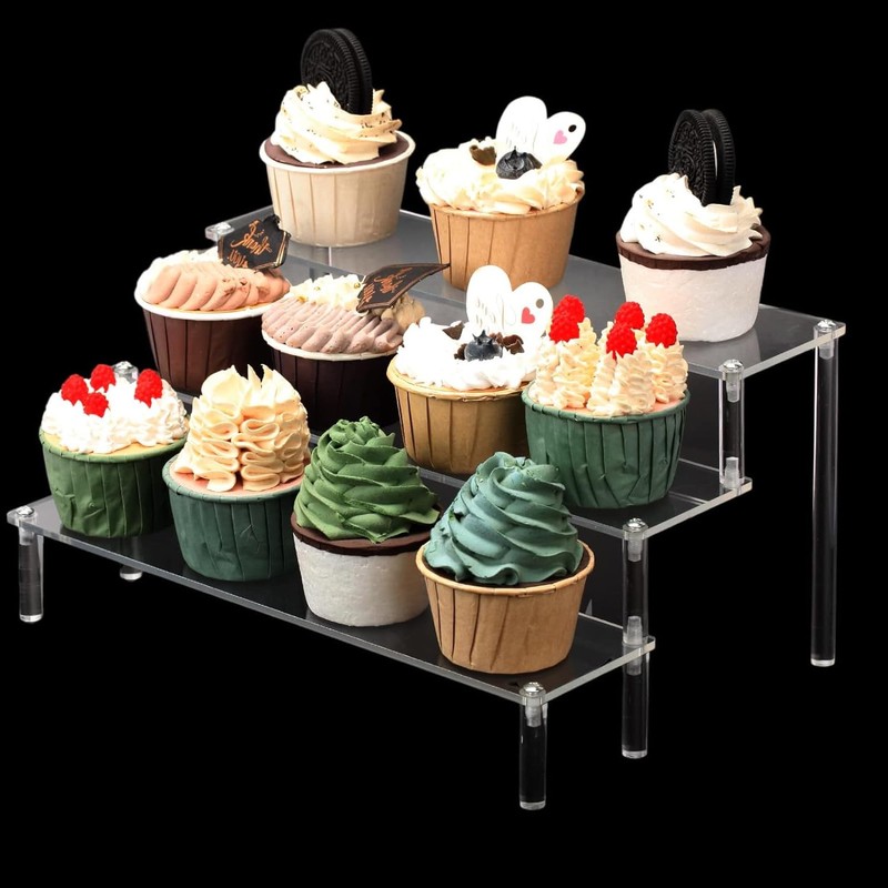 Acrylic Display Risers,3-Tier Clear Display Stand, Clear Display Riser Shelf