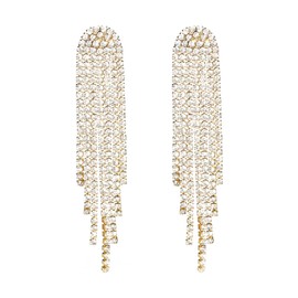 CCAIPU Dangle Tassel Earrings for Women, Bohemian Crystal Long Tassel Earrings Bling Drop Earrings Party Wedding Chain Earrings Jewelry Gift for Ladies Wife Mother Girls (Gold-A)