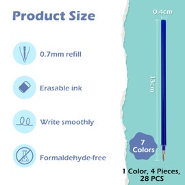 FloraVigo 28 x Erasable Refills, Legami Compatible, Perfect Fit, Clean Erasing, Smooth Writing, 0.7mm Tip, 13cm Height (7 Colours 28 Pack)