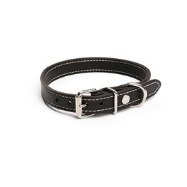 Collar de Cuero Genuino para Perros, Negro, Costuras Reforzadas, 3 Tamaños Disponibles, con Hebilla Metálica (Chico)
