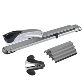 Craftinova Long Reach Stapler,with 2000 Staples & Stapler Remover Full Strip，20-25 Sheet Capacity,with Built-in Ruler and Adjustable Locking Paper Guide, Silvery