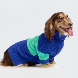 Fitwarm Color Block Dog Sweater, Thermal Dog Winter Clothes for Small Dogs Boy Girl, Soft Turtleneck Sweater for Dog, Pet Outfit, Royal Blue, Turquoise Green, Large