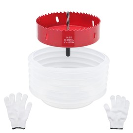 Nicerity 5 Inch Hole Saw with 160mm Dust Bowl Catcher for Recessed Lights, 127mm Hole Cutter in Bi-Metal with Arbor for Wood, Plastic Board, Ceiling, Drywall, Include Hex Key & Gloves