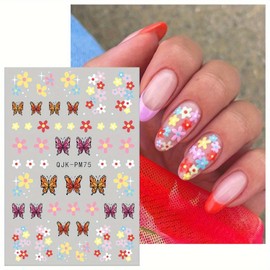 6 Sheets Easter Nail Art Stickers Spring 3D Self-Adhesive Nail Decals Cute Bunny Flower Designs Nail Decorations Floral Daisy Butterfly DIY Nail Supplies Easter Nail Accessories for Women Kids