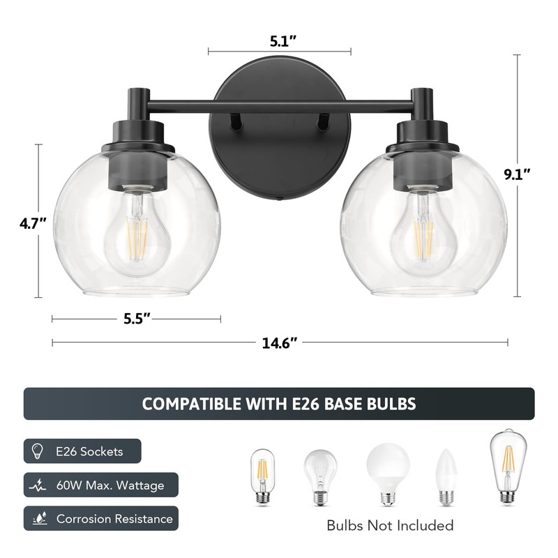 VONLUCE Bathroom Light Fixtures, 2-Light Bathroom Vanity Light with Globe