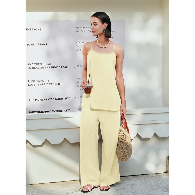 Yanekop Linen Sets for Women 2 Piece Pants Summer Outfits