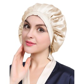LilySilk Silk Sleep Cap for Hair Stretchy 100% Pure Silk Hair Cap Women's Bonnet Gravel Gold
