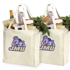 Reusable James Madison University Shopping Bags or JMU Grocery Bag 2Pc SET NATURAL COTTON