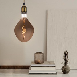 WHFIALUX Oversized Decorative LED Light Bulbs,Giant Vintage Edison Light Bulb,Huge Waterdrop Shape Bulbs,Pendant Lighting,Smoke Glass 2200K Warm White,6W Dimmable 120LM(15W eq.),E26 Base (TD160Smoke)