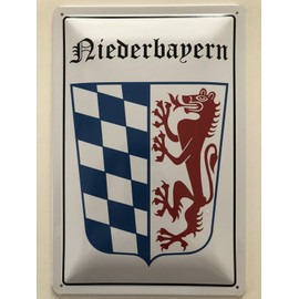 Tin Sign 20 x 30 cm Domed Coat of Arms Flag Lower Bavaria Decorative Gift Sign
