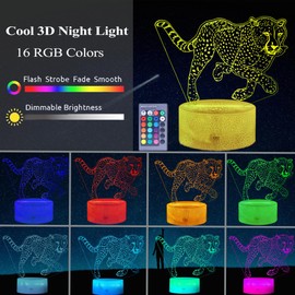 POSSHE Cheetah Night Light, 3D Illusion Lamp with 16 Color Changing Modes, Remote Control Timer and Dimmable, Kids Boys Girls Room Decoration, Holiday Xmas Gifts