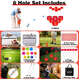 DHXGON Backyard Golf Game with 2 Clubs, Portable 6 Hole Golf Course for Golf Practice Game, Outdoor Yard Golf Chipping Game for Family and Adults, Beach, Park, Lawn, Field Day Reunion Party Games