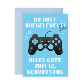 Central 23 Boy 12th Birthday Card - 'YOU HAST LEVELT' - Gamer Birthday Cards for Kids - 12 Year Old - Video Game - With Stickers