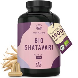 Organic Shatavari Capsules - Pack of 240 | 1500 mg per Day - 500 mg per Capsule | Shatavari Powder in Organic Quality - Asparagus Racemosus - Ayurveda for Women - Vegan, German Production - TRUE NATURE