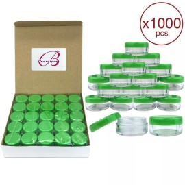 Beauticom 1000 Pieces 5 Gram/5ML Green Plastic Makeup Cosmetic Cream Sample Jar Containers