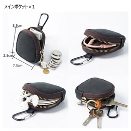 Whatna Ten Naren Thick Hand Cowhide Coin Purse, Coin Purse, 2-Way Mini Sacoche, Carabiner Pouch, Belt Loop, Mini Waist Bag, Genuine Leather, Includes Carabiner, Earphone Storage Case, Blue