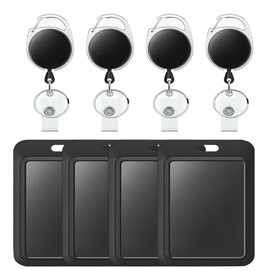 4 Pcs Black Badge Holders with Retractable Keychains Multi-Card Id Card Holder Reels for Work Office Lanyards Lanyard Keychain Key Bus Pass