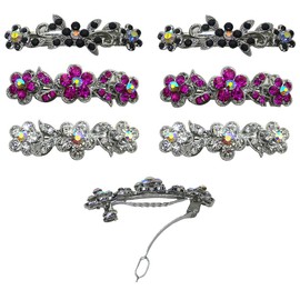 JCGY Set of 6-6 Count - Hair Barrettes Small French Clip Barrettes Sparkly Crystals 6 Colors 1338-6d2