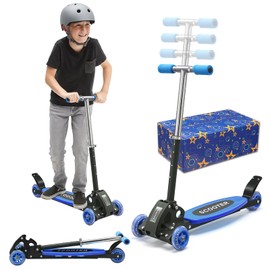 Scooters for Kids 3-5, Heavy Duty 3 Wheel Toddler Scooter 120 lb Capacity, Foldable Kick Scooter with 4 Level Adjustable Handlebar, Wide Deck, Safe Metal Rear Brake, Lean to Steer, Boy Girl Child Gift